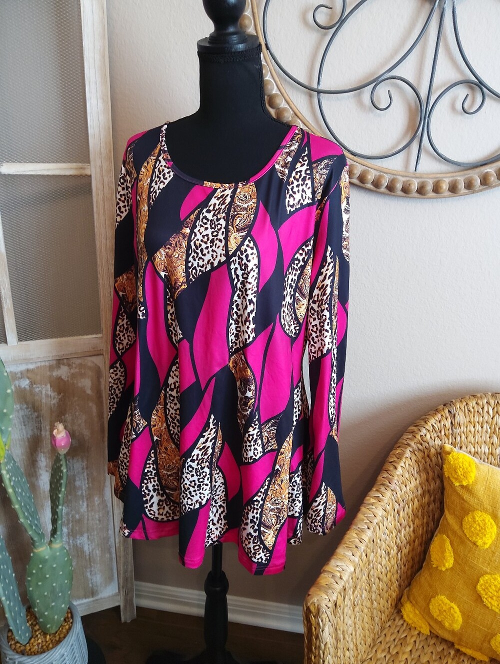 SHEIN Abstract & Animal Print Long Sleeve Top